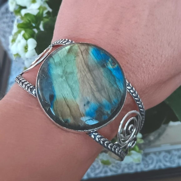 Dreamgems Jewelry - Labradorite Cuff Bracelet Sterling Silver 925